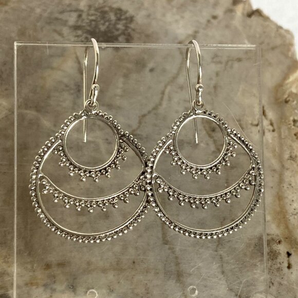 Sterling Silver 925 ATI ID 1.5" Round Bali Bead Style Dangle Earrings - Picture 1 of 16
